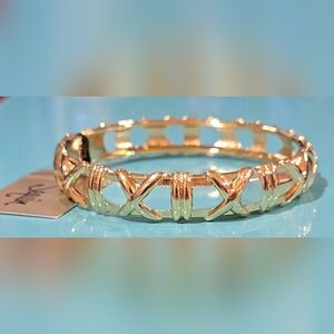 Nordstrom Sequin NYC Gold X-Link Hinged Cuffed Bangle Bracelet NWT